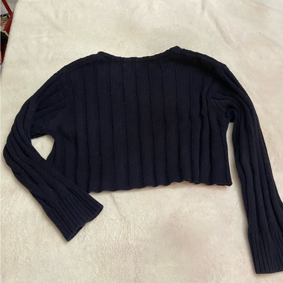 Moussy Ribbed V-Neck Crop ribbed Sweater One Size navy 28184 - Picture 8 of 9